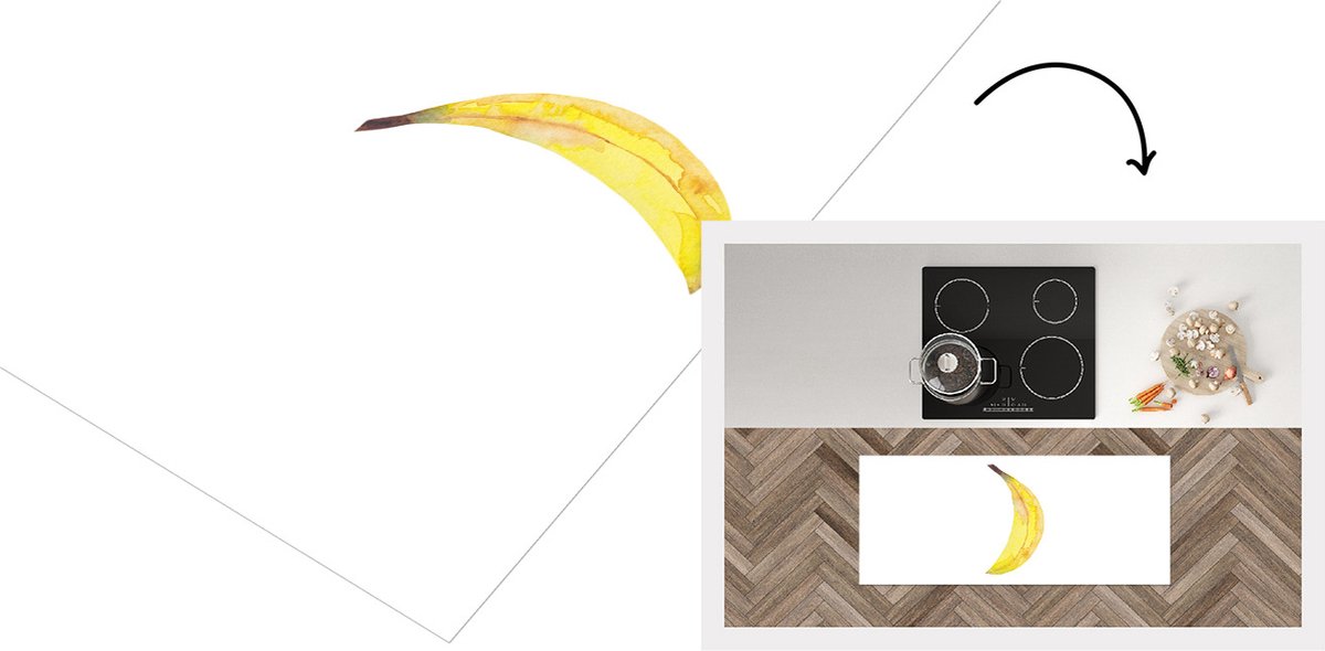 KitchenYeah Keukenloper - Loper keuken - Banaan - Waterverf - Wit - Keukenloper vinyl Multicolor
