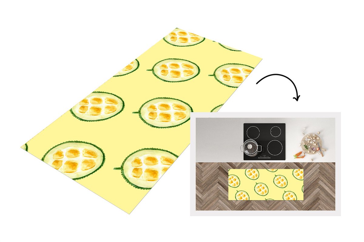 KitchenYeah Keukenloper - Loper keuken - Fruit - Citrus - Patronen - Geel - 120x50 cm - Keukenloper vinyl Multicolor