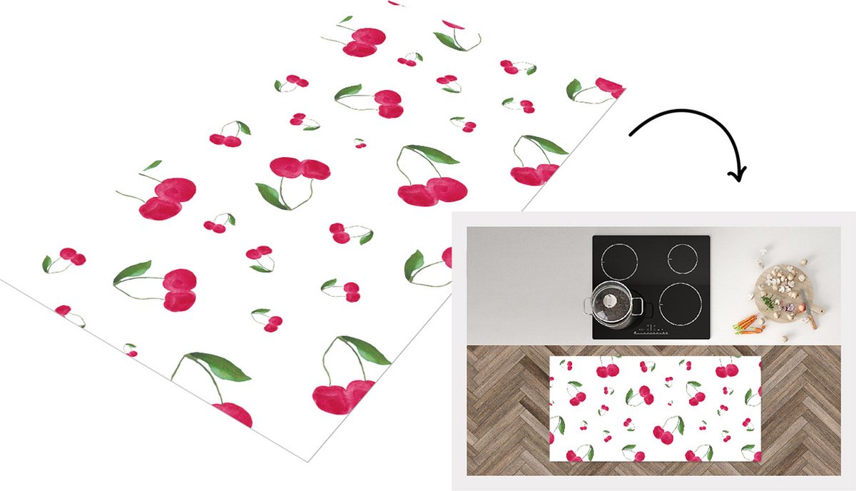 KitchenYeah Keukenloper - Loper keuken - Kersen - Rood fruit - Wit - 120x60 cm - Keukenloper vinyl Multicolor