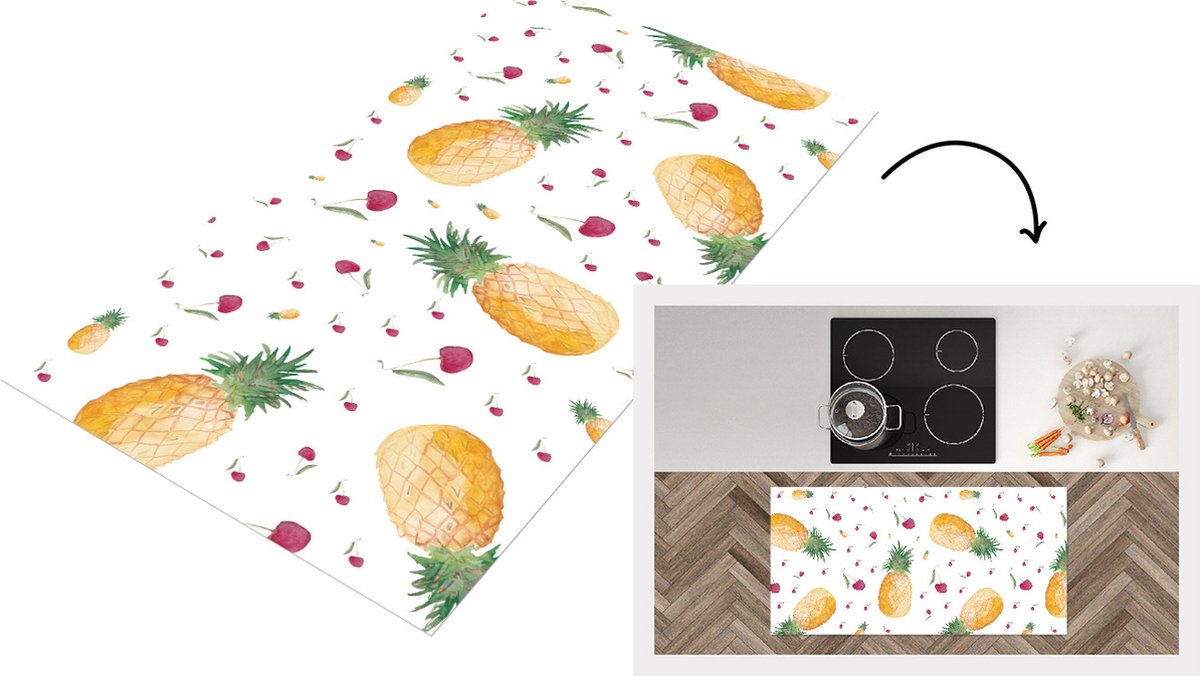 KitchenYeah Keukenloper - Loper keuken - Fruit - Waterverf - Design - 120x60 cm - Keukenloper vinyl Multicolor
