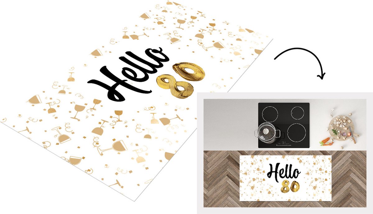 KitchenYeah Keukenloper - Loper keuken - Jubileum - 80 Jaar - Glas - 120x60 cm - Keukenloper vinyl Multicolor