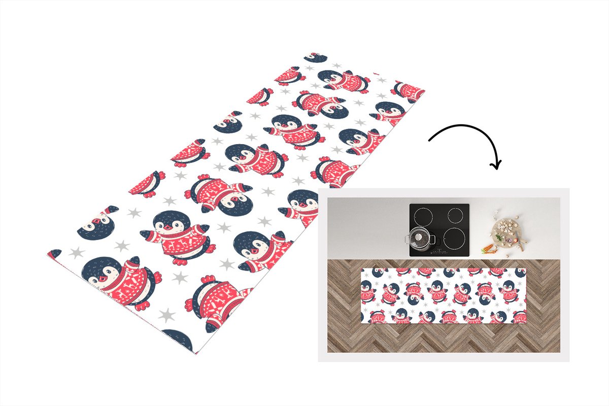 KitchenYeah Keukenloper - Loper keuken - Pinguïn - Patronen - Sterren - 150x50 cm - Keukenloper vinyl Multicolor