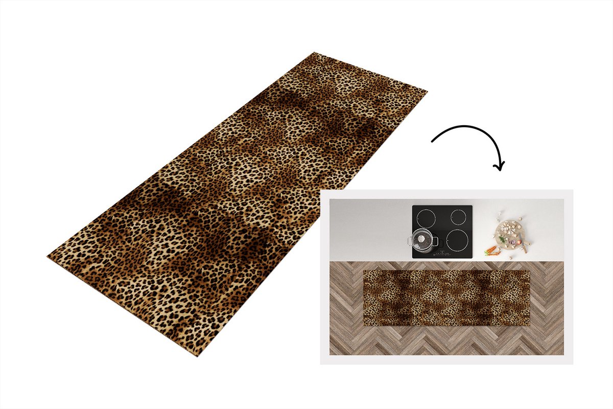 KitchenYeah Keukenloper - Loper keuken - Luipaard - Patronen - Dieren - 150x50 cm - Keukenloper vinyl Multicolor