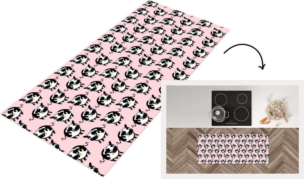 KitchenYeah Keukenloper - Loper keuken - Koe - Roze - Patronen - 120x50 cm - Keukenloper vinyl Multicolor