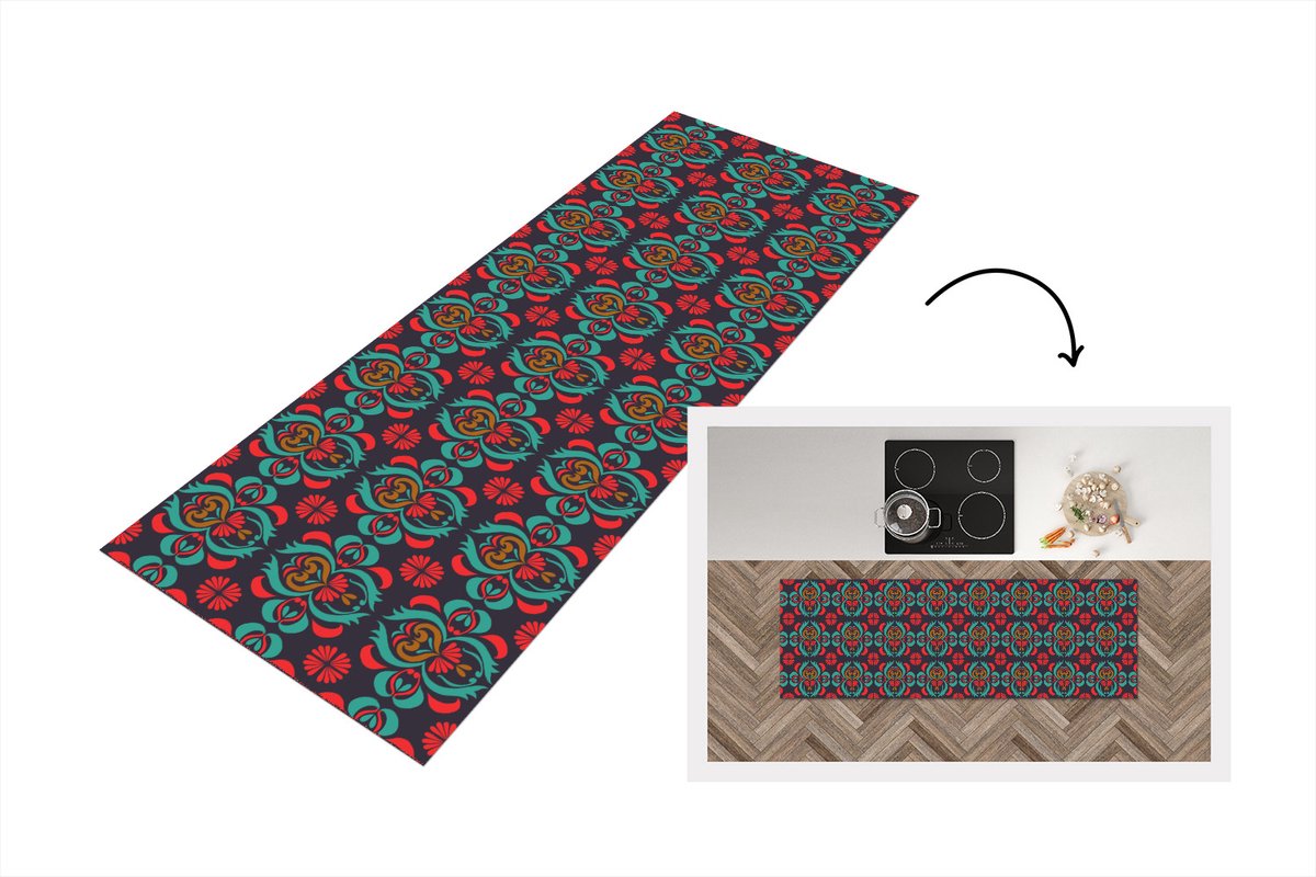 KitchenYeah Keukenloper - Loper keuken - Patronen - Indonesisch - Ornament - 180x60 cm - Keukenloper vinyl Multicolor