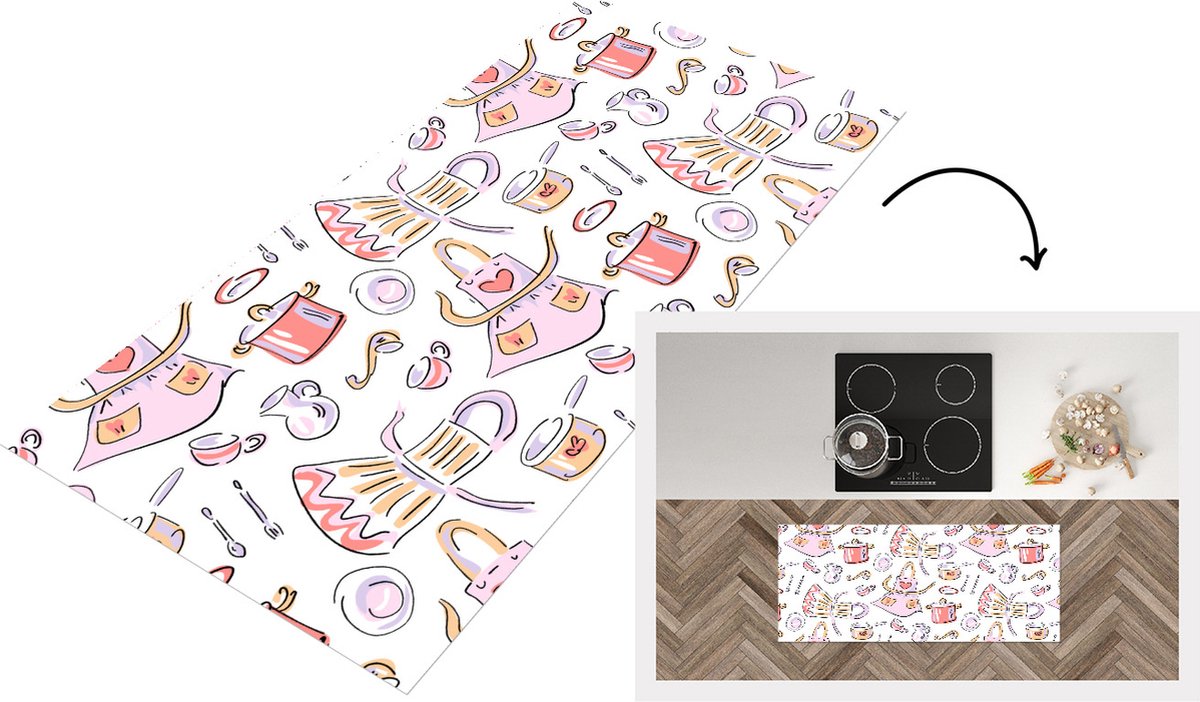 KitchenYeah Keukenloper - Loper keuken - Patronen - Keuken - Schort - Koken - Pastel - 120x50 cm - Keukenloper vinyl Multicolor