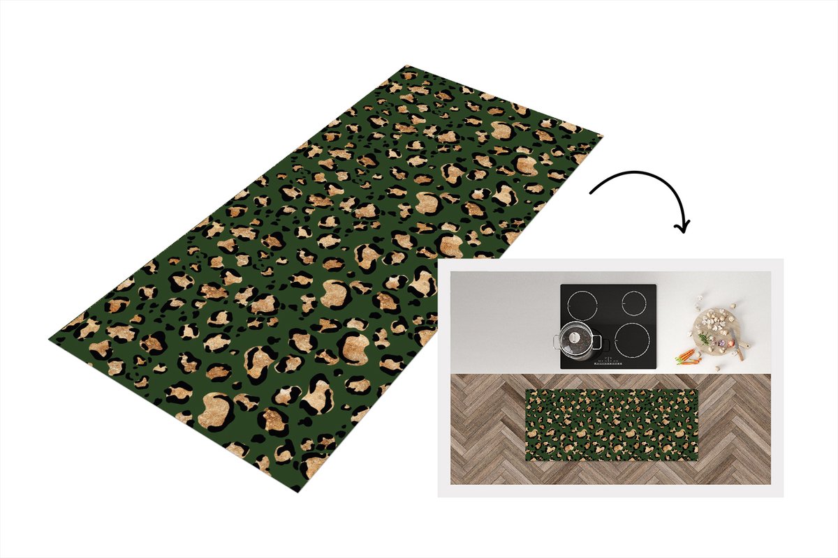 KitchenYeah Keukenloper - Loper keuken - Panter - Goud - Patronen - Luxe - 120x50 cm - Keukenloper vinyl Multicolor