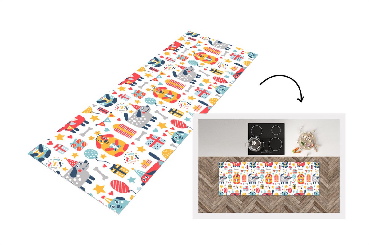 KitchenYeah Keukenloper - Loper keuken - Patronen - Verjaardag - Hond - 150x50 cm - Keukenloper vinyl Multicolor