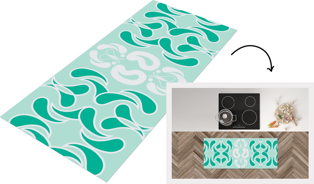 KitchenYeah Keukenloper - Loper keuken - Winter - Turquoise - Design - 120x50 cm - Keukenloper vinyl Multicolor