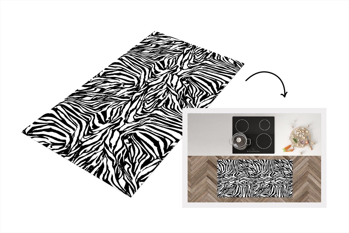 KitchenYeah Keukenloper - Loper keuken - Patroon - Zebra - Vacht - 120x60 cm - Keukenloper vinyl Multicolor