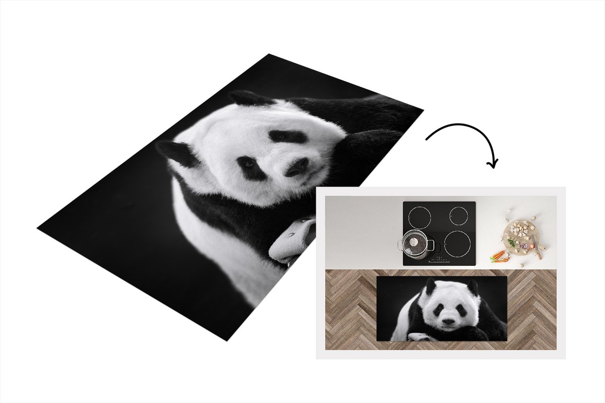 KitchenYeah Keukenloper - Loper keuken - Panda - Zwart - Wit - 120x60 cm - Keukenloper vinyl Multicolor