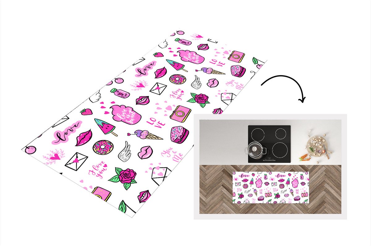 KitchenYeah Keukenloper - Loper keuken - Meiden - Liefde - IJs - Patronen - 120x50 cm - Keukenloper vinyl Multicolor