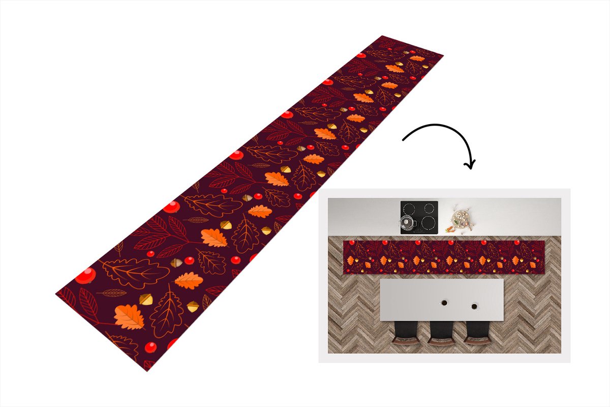 KitchenYeah Keukenloper - Loper keuken - Patronen - Herfst - Blaadjes - 300x50 cm - Keukenloper vinyl Multicolor