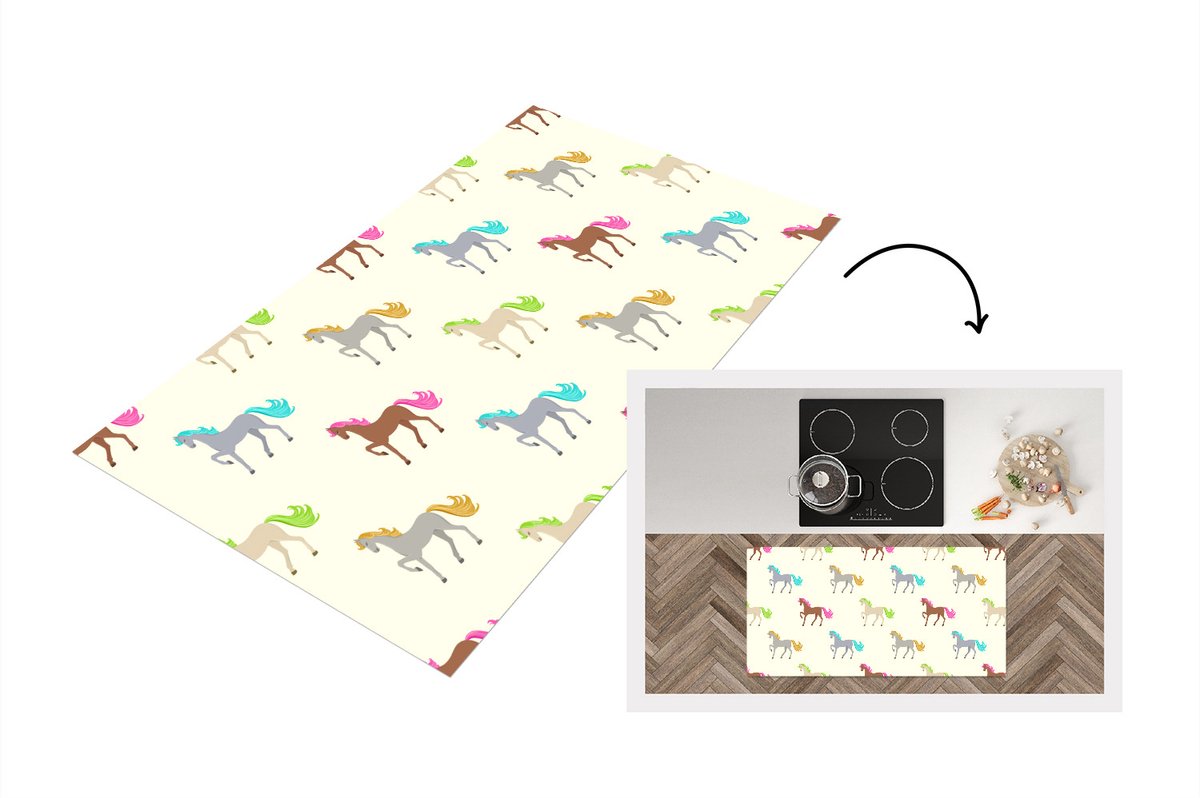 KitchenYeah Keukenloper - Loper keuken - Meiden - Paarden - Patronen - 120x60 cm - Keukenloper vinyl Multicolor