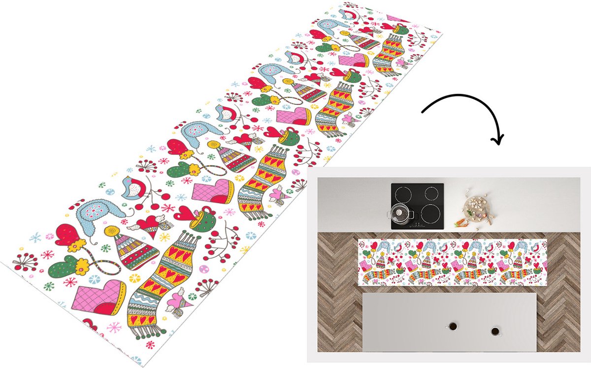 KitchenYeah Keukenloper - Loper keuken - Patronen - Winter - Kerst - 200x50 cm - Keukenloper vinyl Multicolor