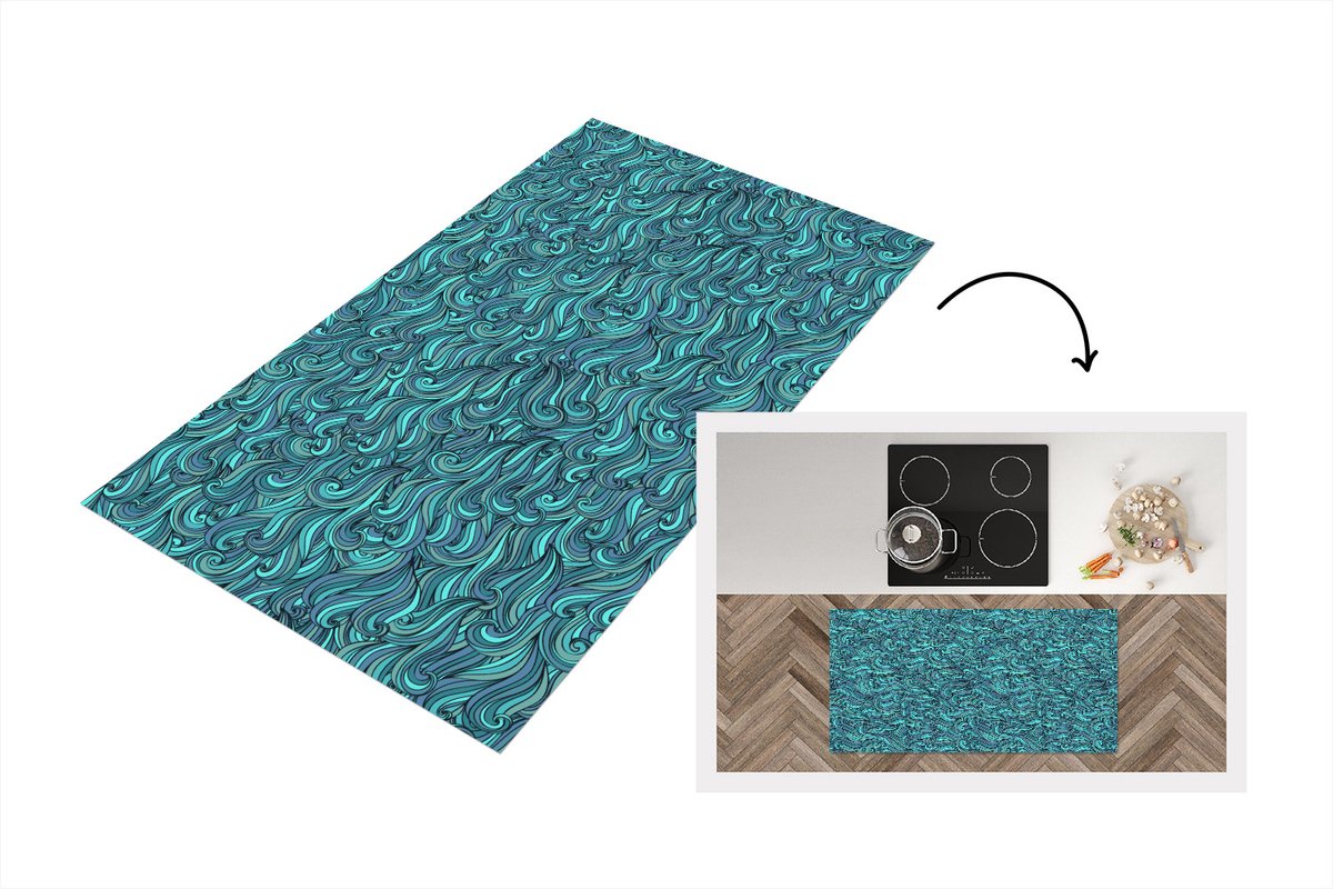 KitchenYeah Keukenloper - Loper keuken - Waves - Patronen - Water - Keukenloper vinyl multicolor, foto 4