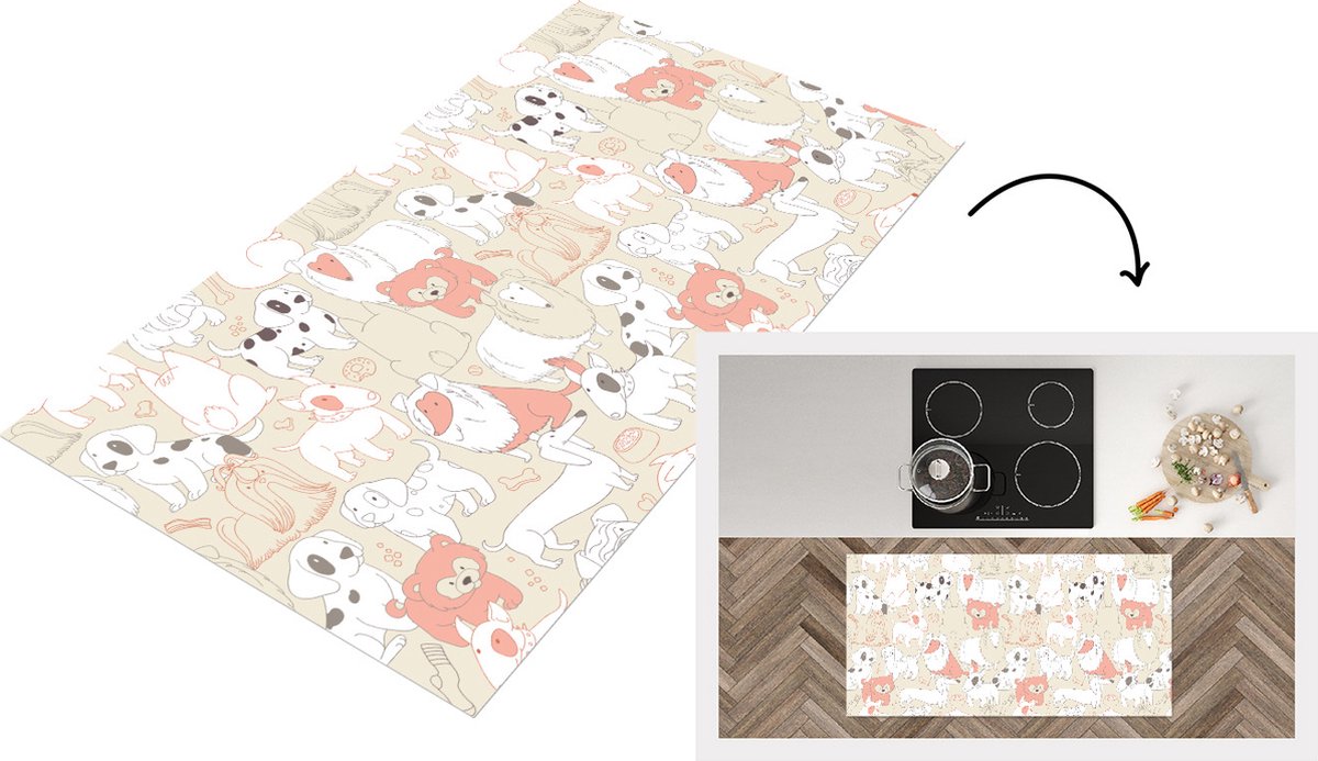 KitchenYeah Keukenloper - Loper keuken - Patronen - Hond - Hondenvoer - 120x60 cm - Keukenloper vinyl Multicolor