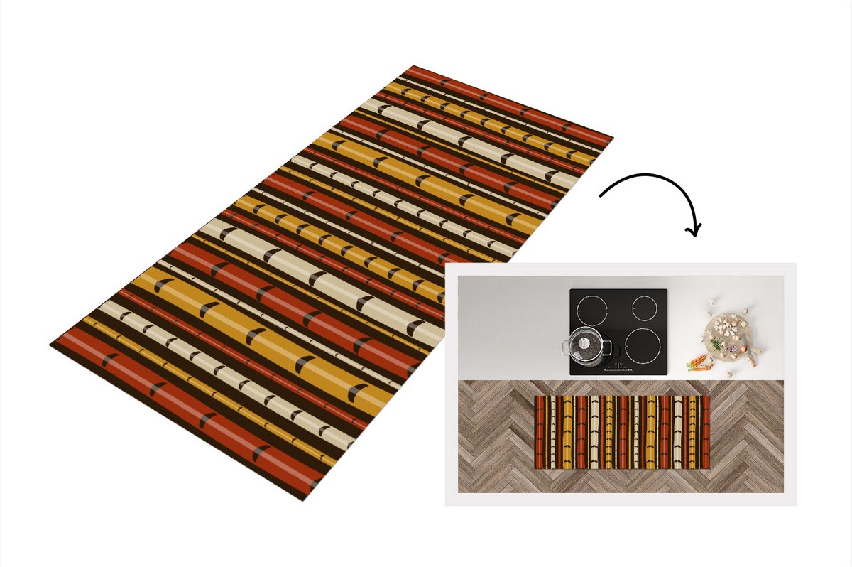 KitchenYeah Keukenloper - Loper keuken - Bamboe - Bos - Japans - Patronen - 120x50 cm - Keukenloper vinyl Multicolor