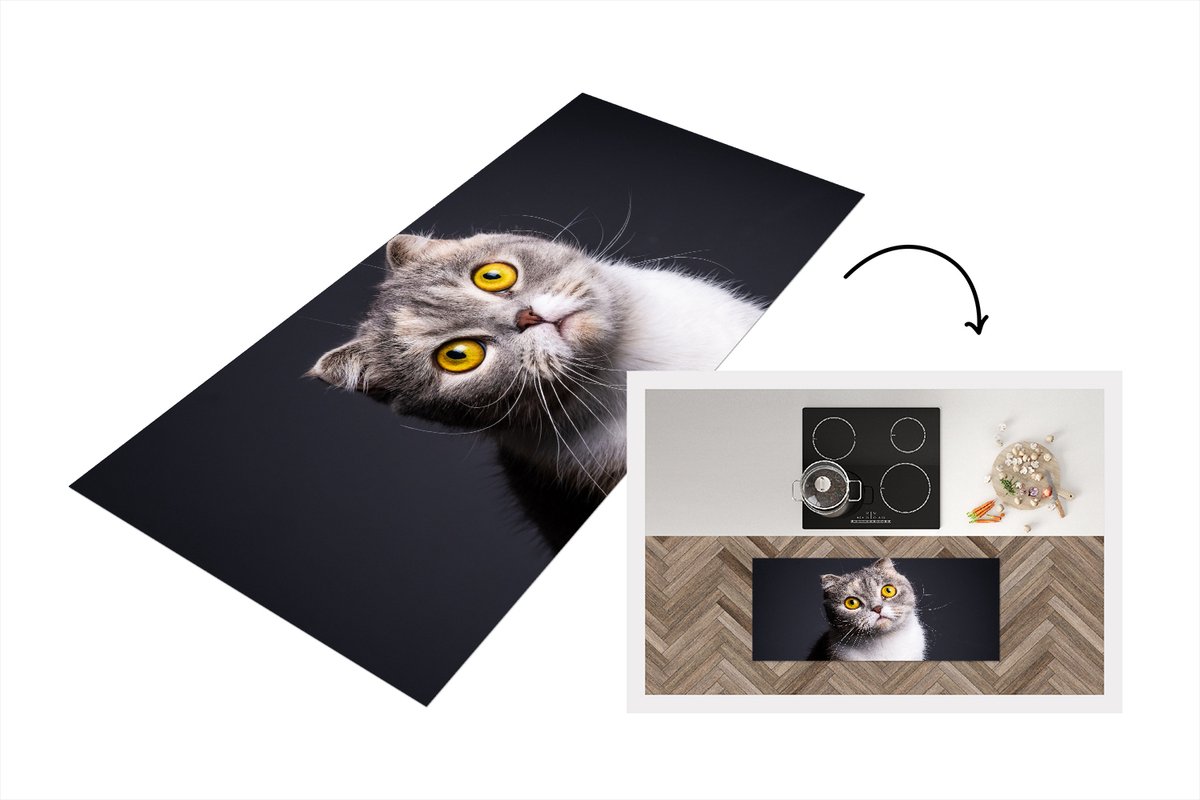 KitchenYeah Keukenloper - Loper keuken - Kat - Ogen - Licht - 120x50 cm - Keukenloper vinyl Multicolor