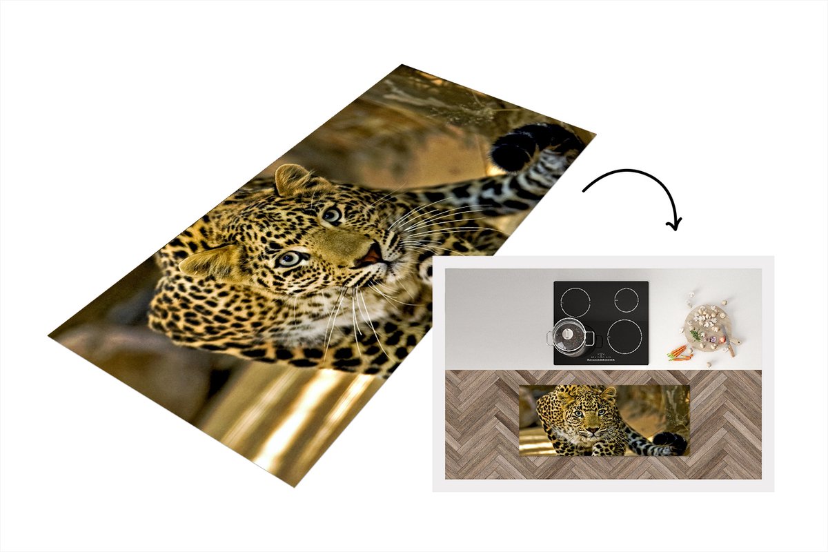 KitchenYeah Keukenloper - Loper keuken - Luipaard - Roofdier - Portret - 120x50 cm - Keukenloper vinyl Multicolor