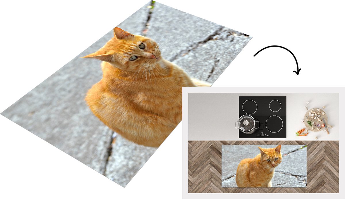 KitchenYeah Keukenloper - Loper keuken - Kat - Rood - Straat - Keukenloper vinyl, foto 2