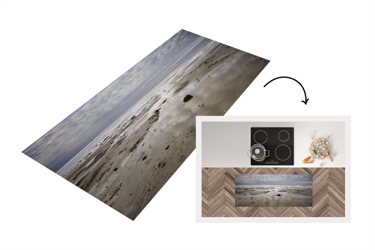 KitchenYeah Keukenloper - Loper keuken - Zand - Lucht - Waddeneilanden - 120x50 cm - Keukenloper vinyl Multicolor