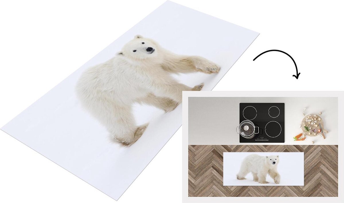 KitchenYeah Keukenloper - Loper keuken - IJsbeer - Sneeuw - Wit - 120x50 cm - Keukenloper vinyl Multicolor