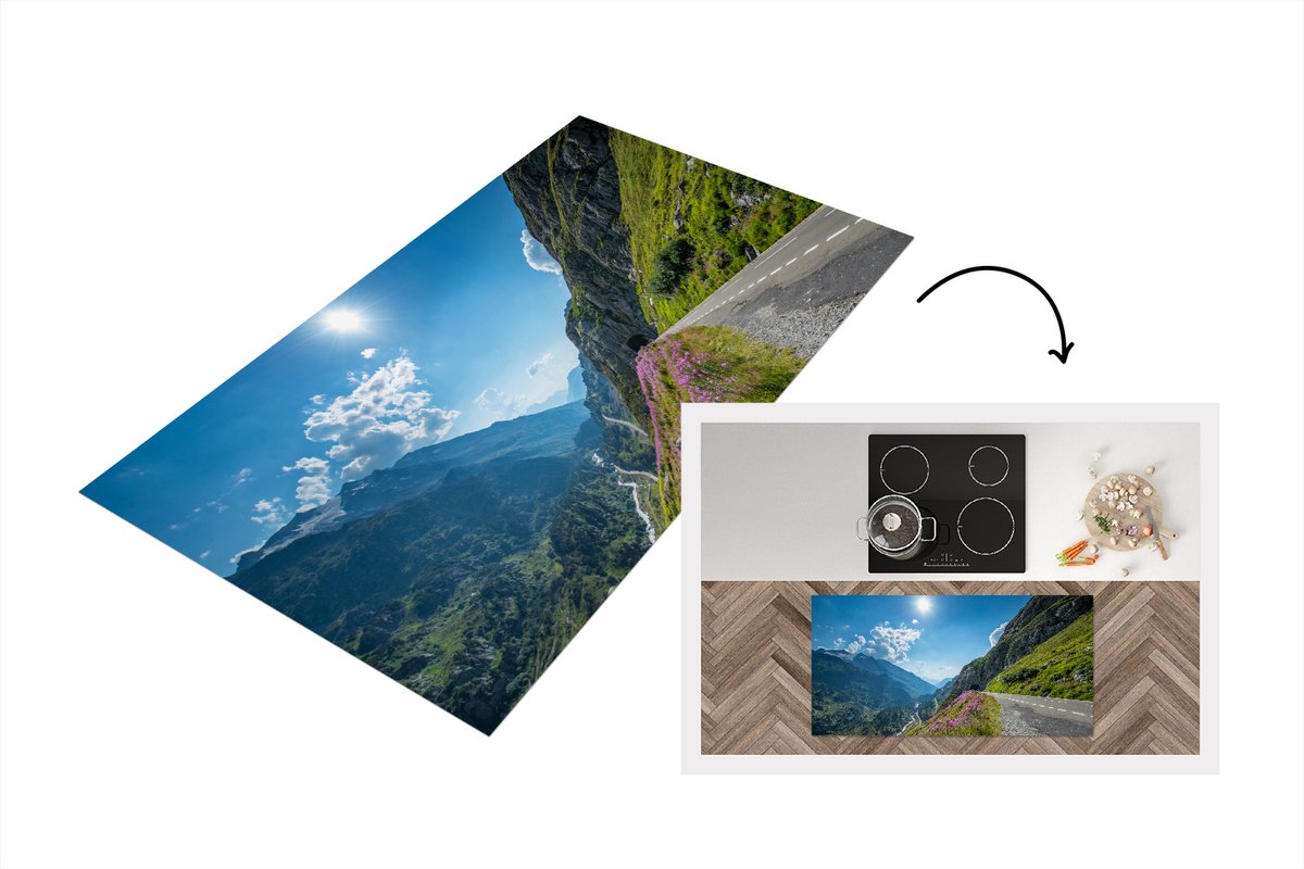 KitchenYeah Keukenloper - Loper keuken - Zwitserland - Alpen - Natuur - 120x60 cm - Keukenloper vinyl Multicolor