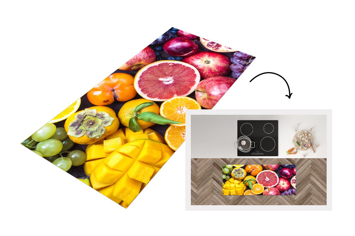 KitchenYeah Keukenloper - Loper keuken - Fruit - Regenboog - Kleuren - 120x50 cm - Keukenloper vinyl Multicolor