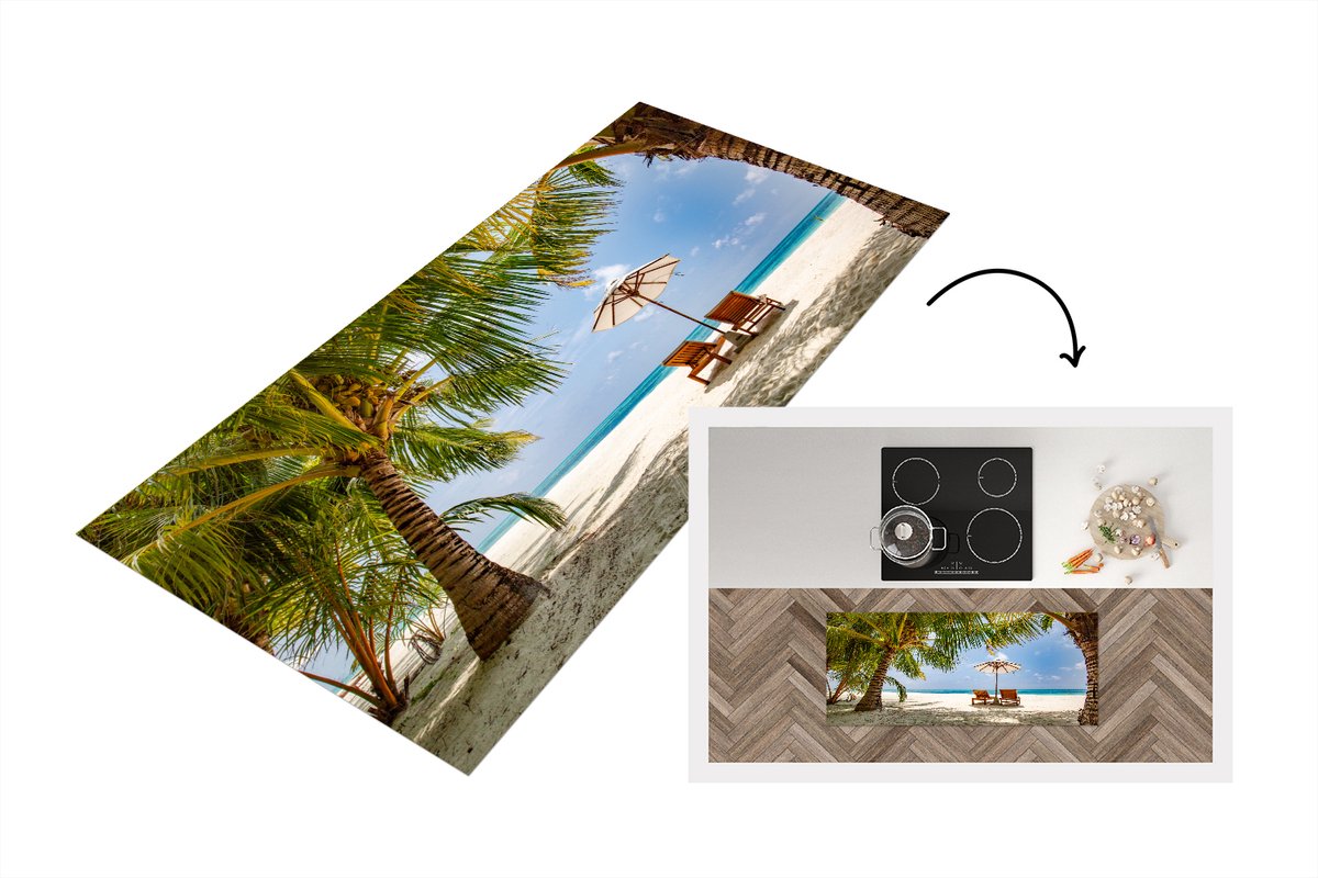 KitchenYeah Keukenloper - Loper keuken - Strand - Strandstoel - Parasol - 120x50 cm - Keukenloper vinyl Multicolor