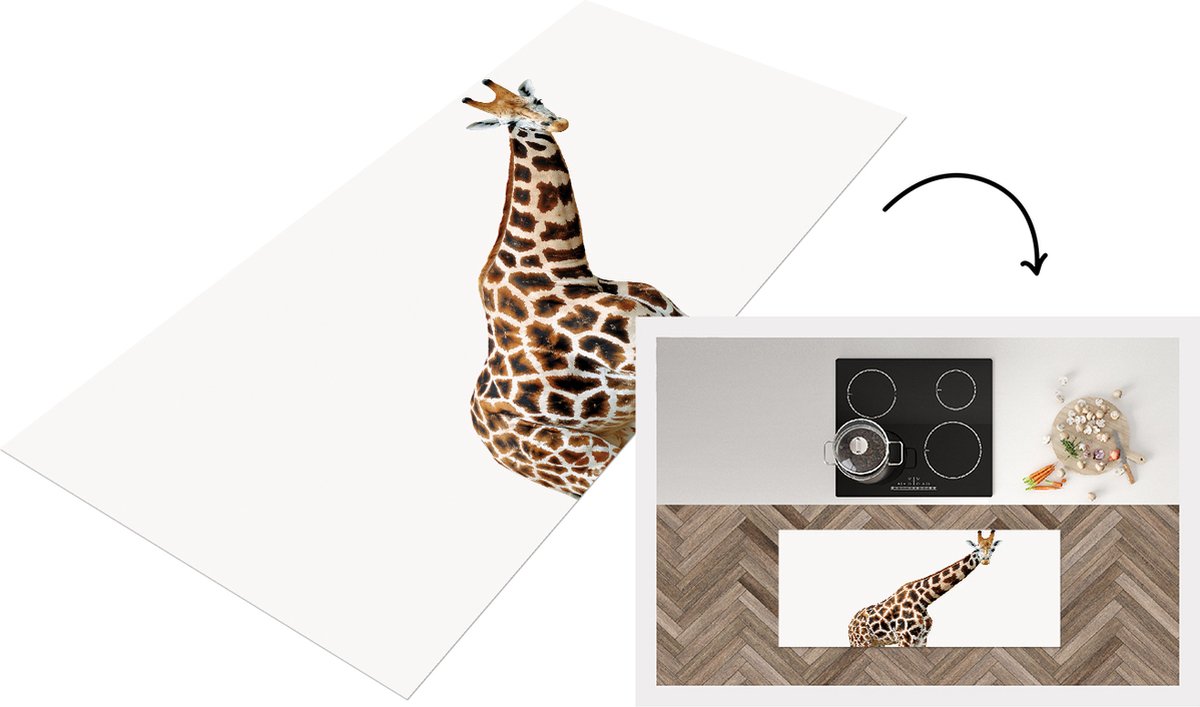 KitchenYeah Keukenloper - Loper keuken - Giraffe - Witte achtergrond - Woonkamer - Slaapkamer - 120x50 cm - Keukenloper vinyl Multicolor