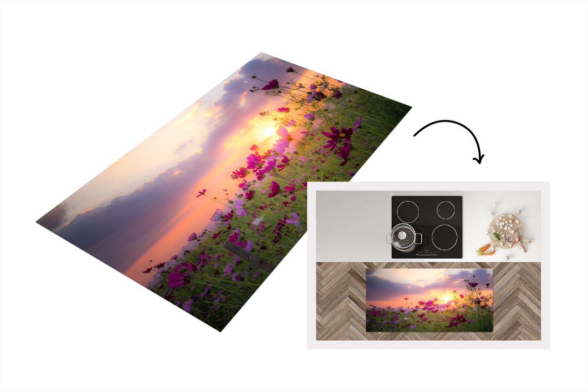 KitchenYeah Keukenloper - Loper keuken - Zonsondergang - Bloemen - Roze - Keukenloper vinyl, foto 5