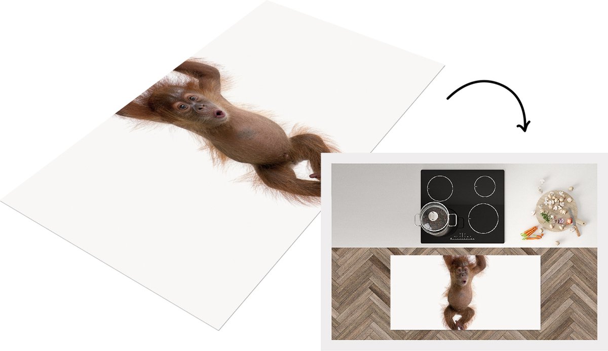 KitchenYeah Keukenloper - Loper keuken - Babykamer - Hangend baby Aapje - Baby - kinderkamer - Orang Oetan - Stoere jongens - 120x60 cm - Keukenloper vinyl Multicolor