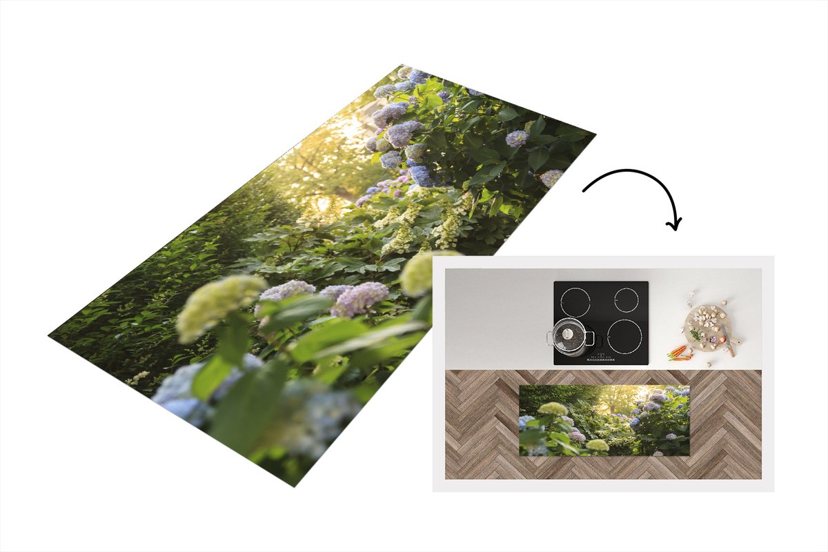 KitchenYeah Keukenloper - Loper keuken - Gele hortensia's in de tuin - Keukenloper vinyl Multicolor