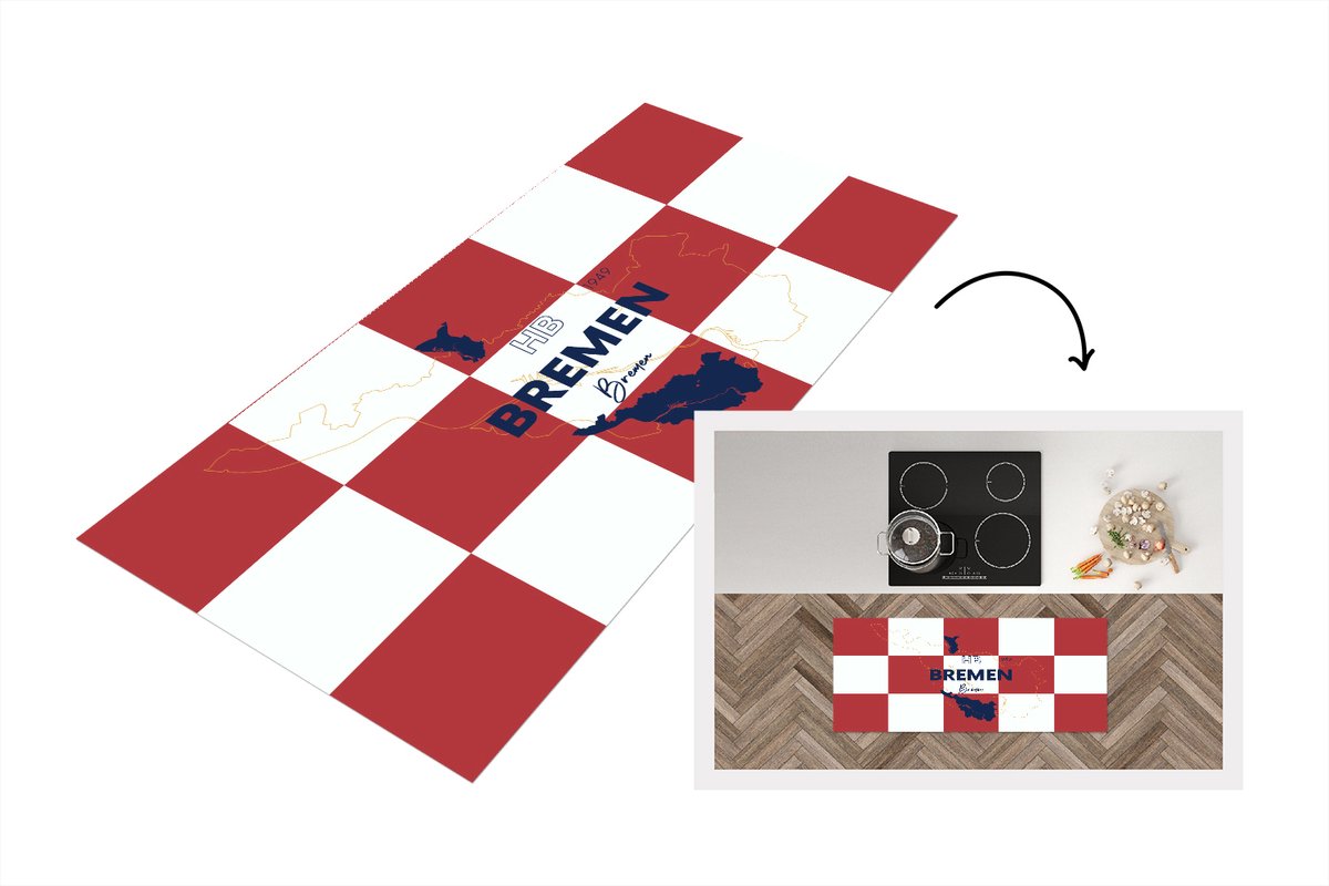 KitchenYeah Keukenloper - Loper keuken - Plattegrond - Bremen - Duitsland - Simpel - 120x50 cm - Keukenloper vinyl - Stadskaart Multicolor