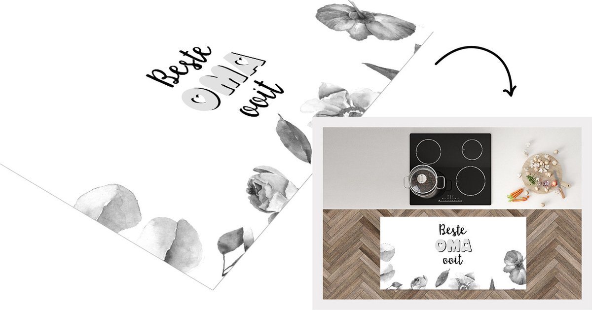 KitchenYeah Keukenloper - Loper keuken - Spreuken - Quotes Beste Oma Ooit - Bloemen - Moederdag cadeautje - Oma - zwart wit - 120x60 cm - Keukenloper vinyl Zwart; Wit