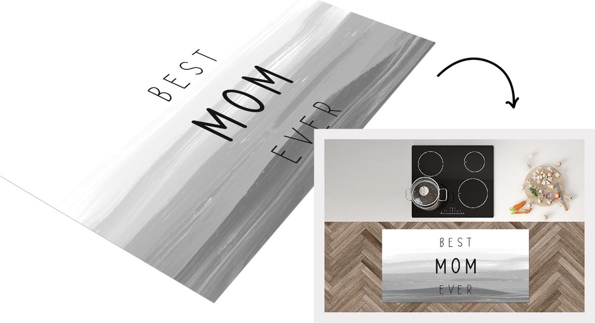 KitchenYeah Keukenloper - Loper keuken - Best mom ever - Moederdag - Mama - Mam - Cadeau Moederdag - zwart wit - 120x60 cm - Keukenloper vinyl Zwart; Wit
