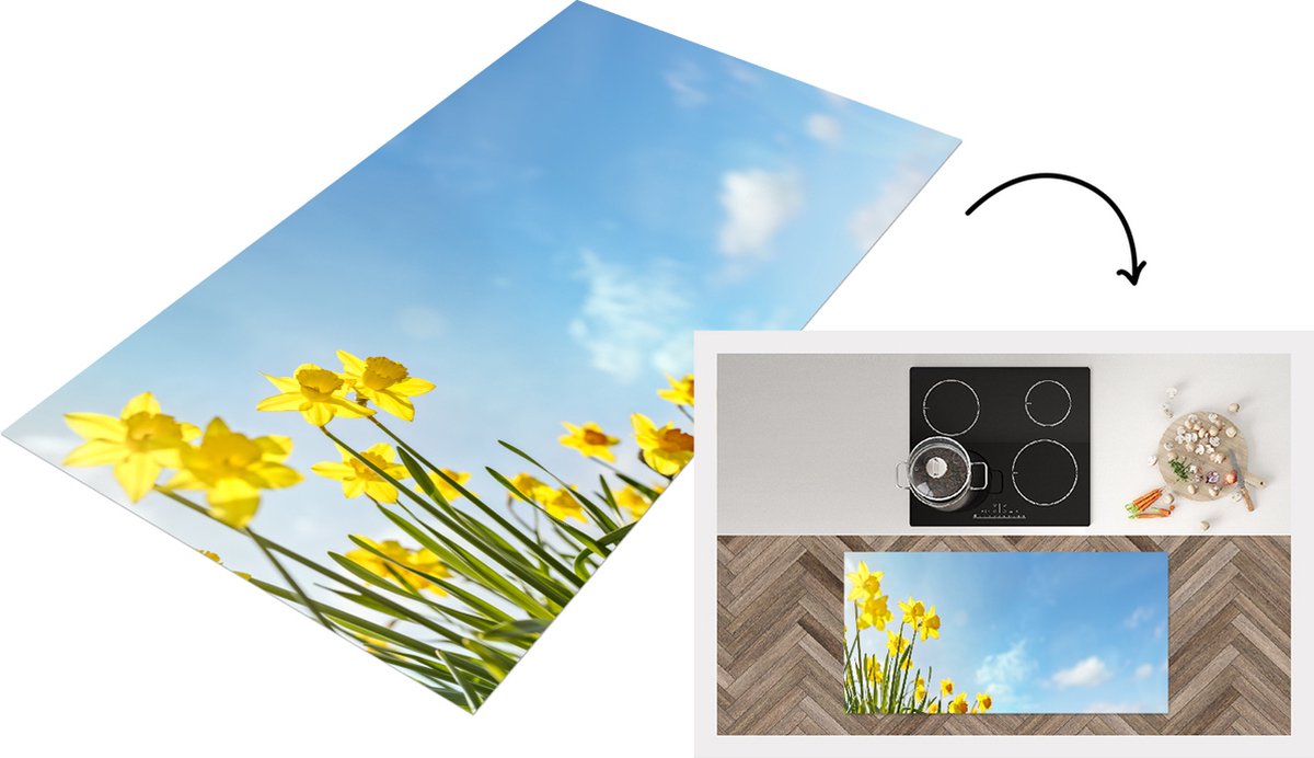 KitchenYeah Keukenloper - Loper keuken - Bloemen - Narcis - Lente - 120x60 cm - Keukenloper vinyl Multicolor