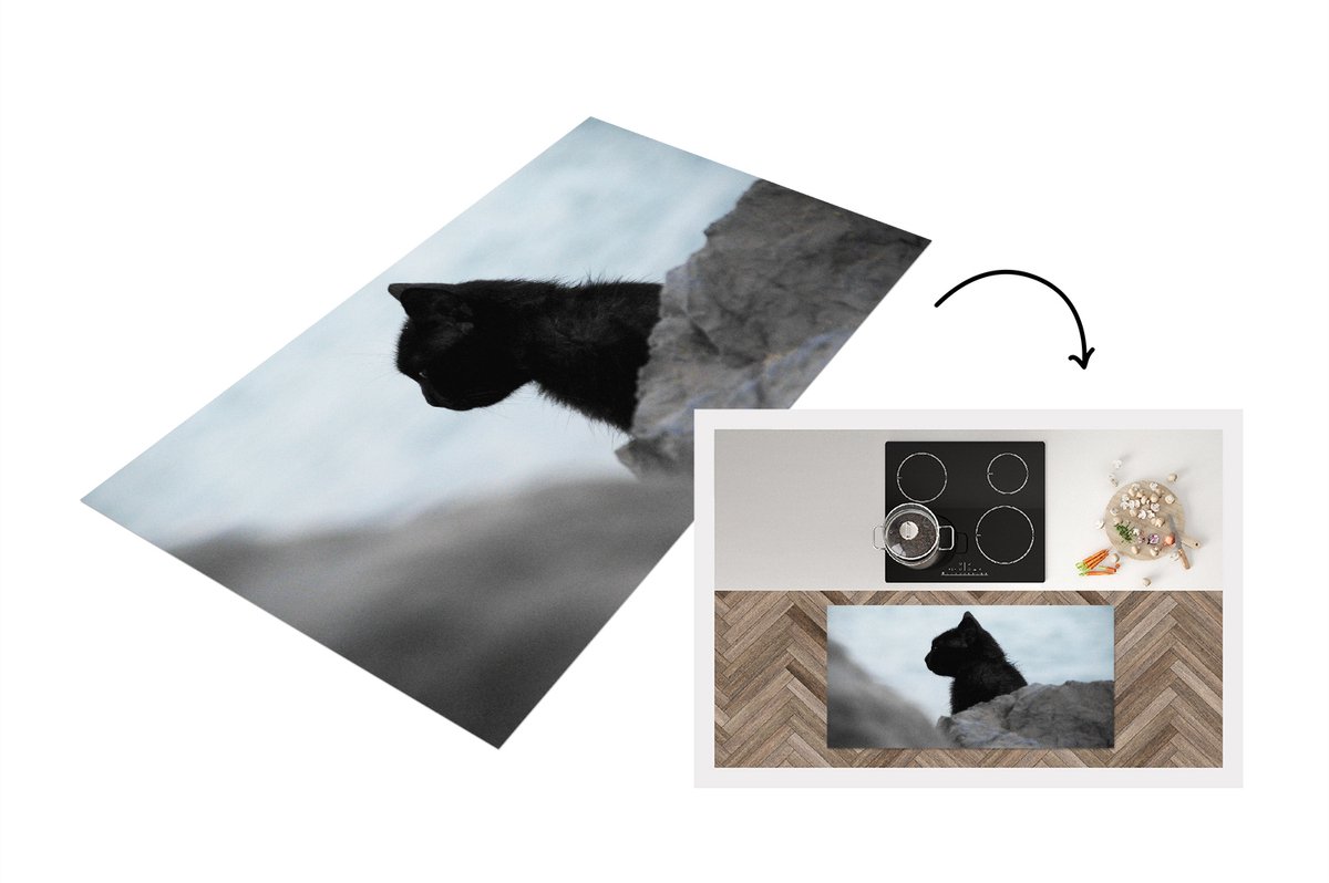 KitchenYeah Keukenloper - Loper keuken - Kat - Steen - Zwart - 120x60 cm - Keukenloper vinyl Multicolor
