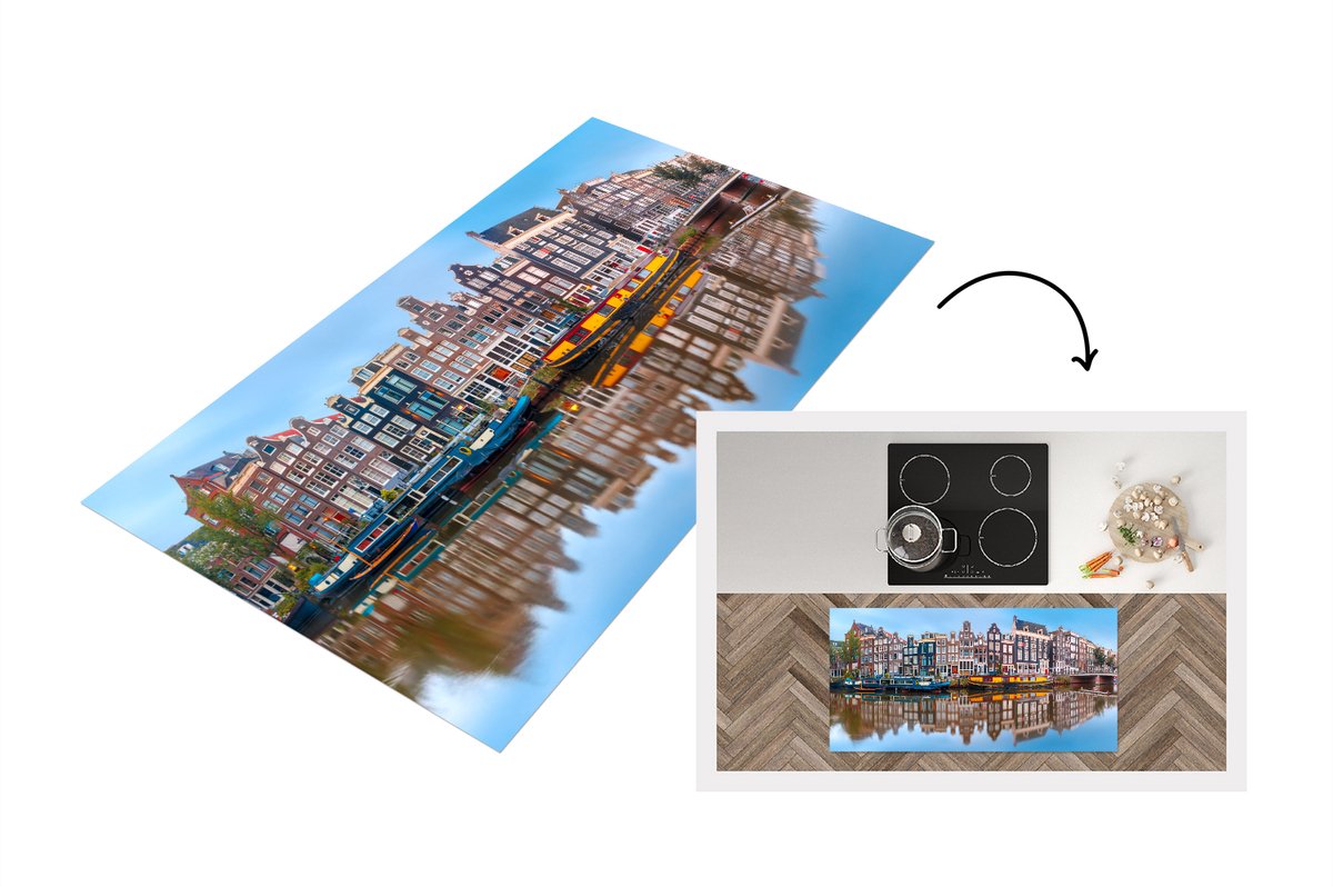 KitchenYeah Keukenloper - Loper keuken - Amsterdam - Panorama - Grachten - 120x60 cm - Keukenloper vinyl Multicolor