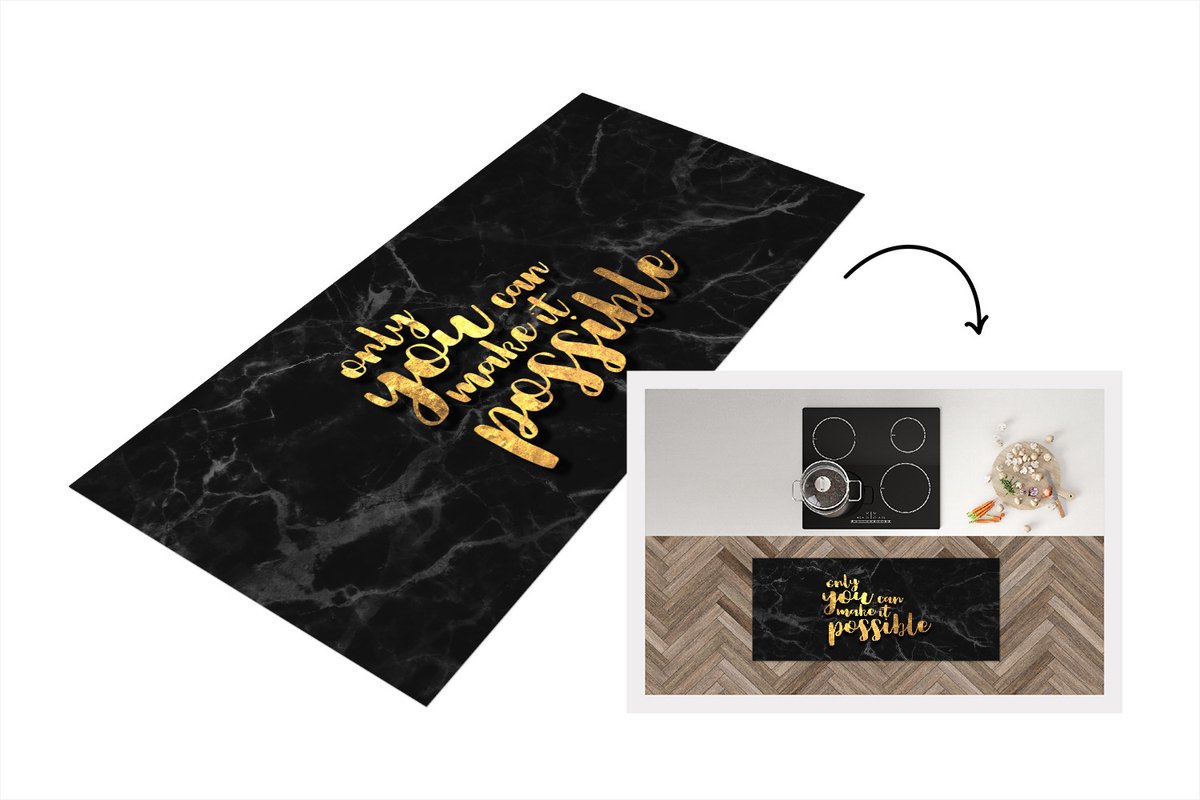 KitchenYeah Keukenloper - Loper keuken - Quote - Zelfvertrouwen - Goud - Marmer - 120x50 cm - Keukenloper vinyl Multicolor