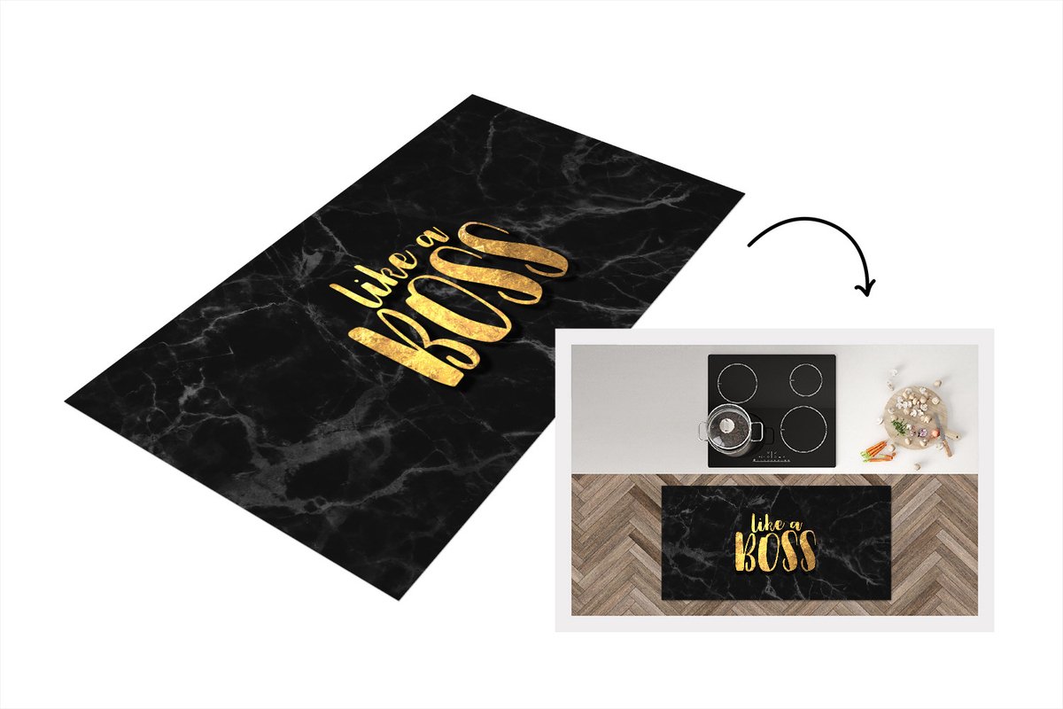 KitchenYeah Keukenloper - Loper keuken - Quote - Boss - Goud - Marmer - 120x60 cm - Keukenloper vinyl Multicolor