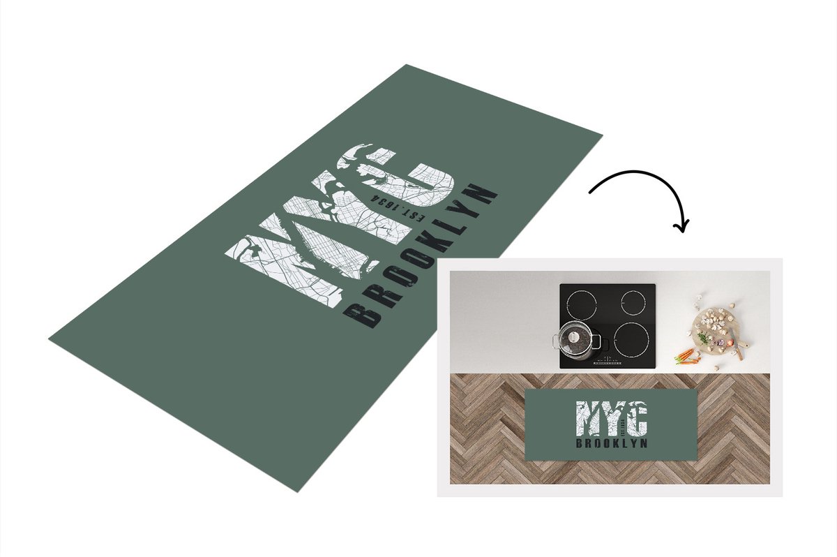 KitchenYeah Keukenloper - Loper keuken - New York - Groen - NYC - Keukenloper vinyl Multicolor