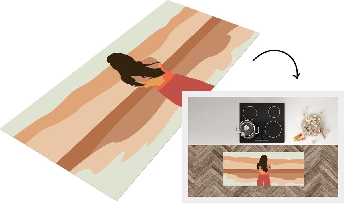 KitchenYeah Keukenloper - Loper keuken - Vrouwen - Strand - Zomer - Pastel - 120x50 cm - Keukenloper vinyl Multicolor