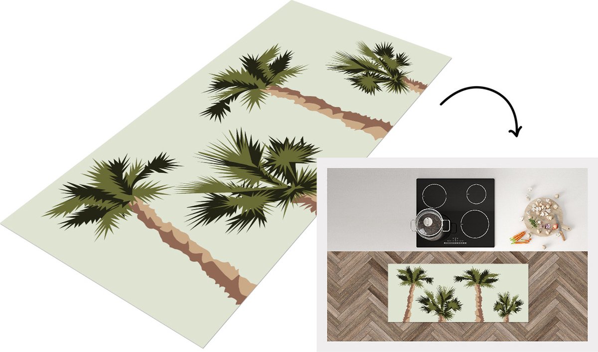 KitchenYeah Keukenloper - Loper keuken - Palmboom - Zomer - Tropisch - 120x50 cm - Keukenloper vinyl Multicolor