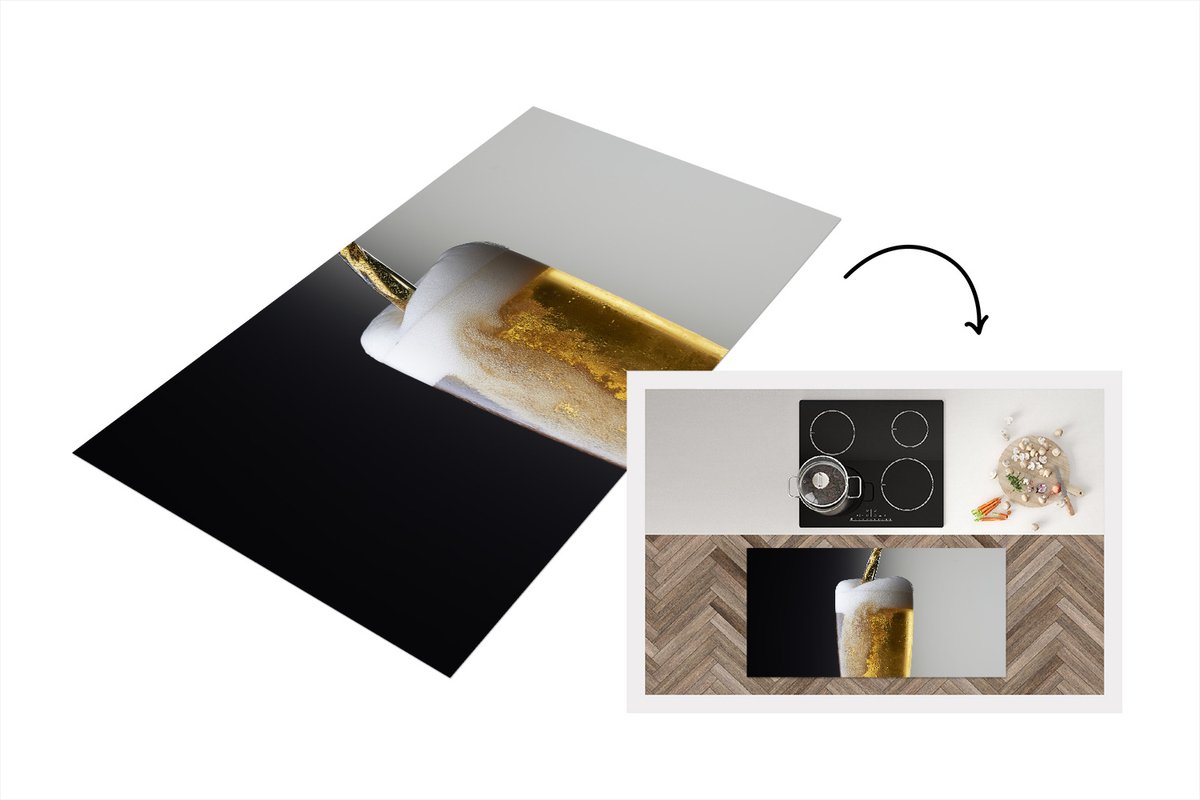 KitchenYeah Keukenloper - Loper keuken - Zalig biertje op een zwarte achtergrond - 120x60 cm - Keukenloper vinyl Multicolor