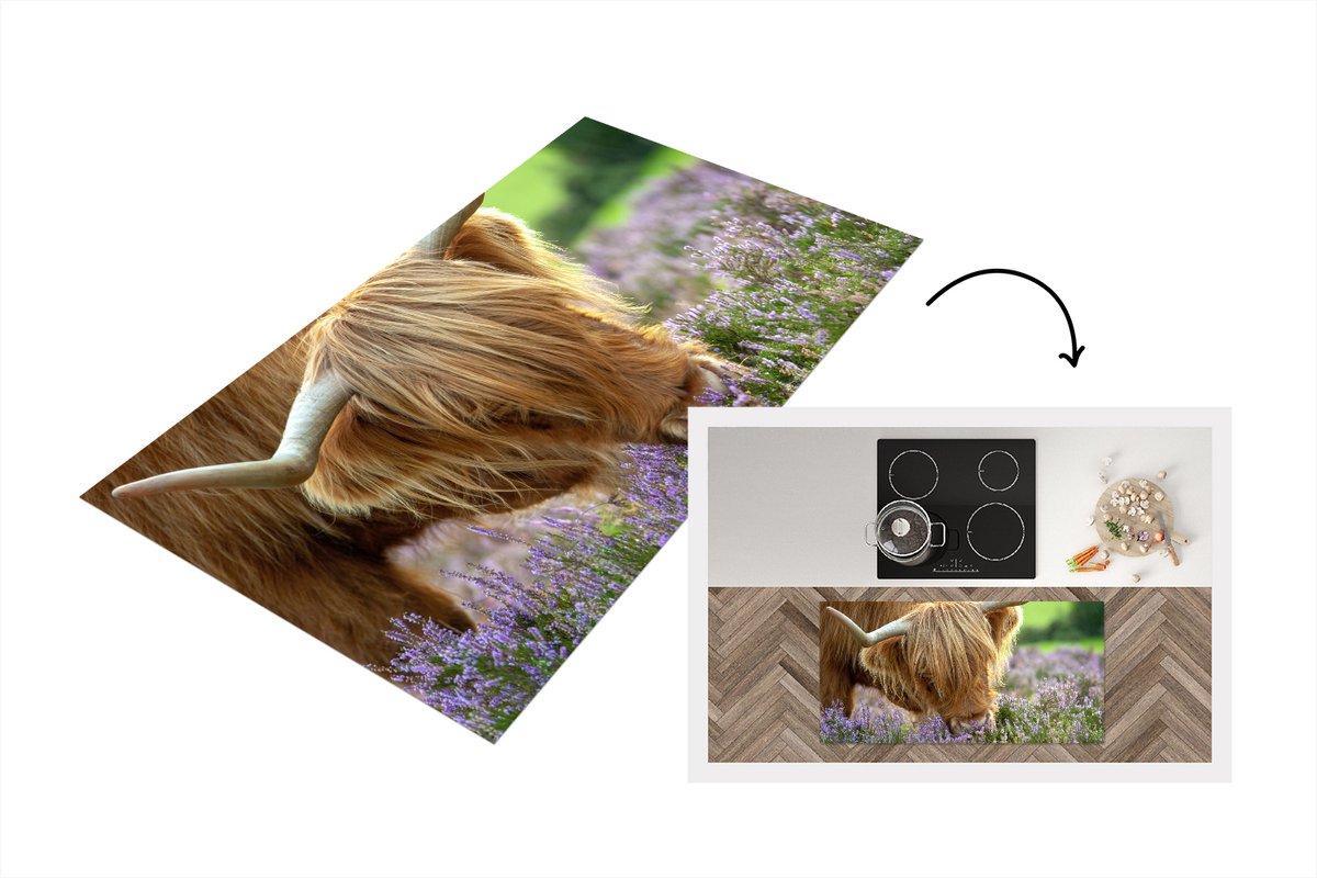 KitchenYeah Keukenloper - Loper keuken - Schotse Hooglander - Gras - Heide - Dieren - 120x60 cm - Keukenloper vinyl Multicolor