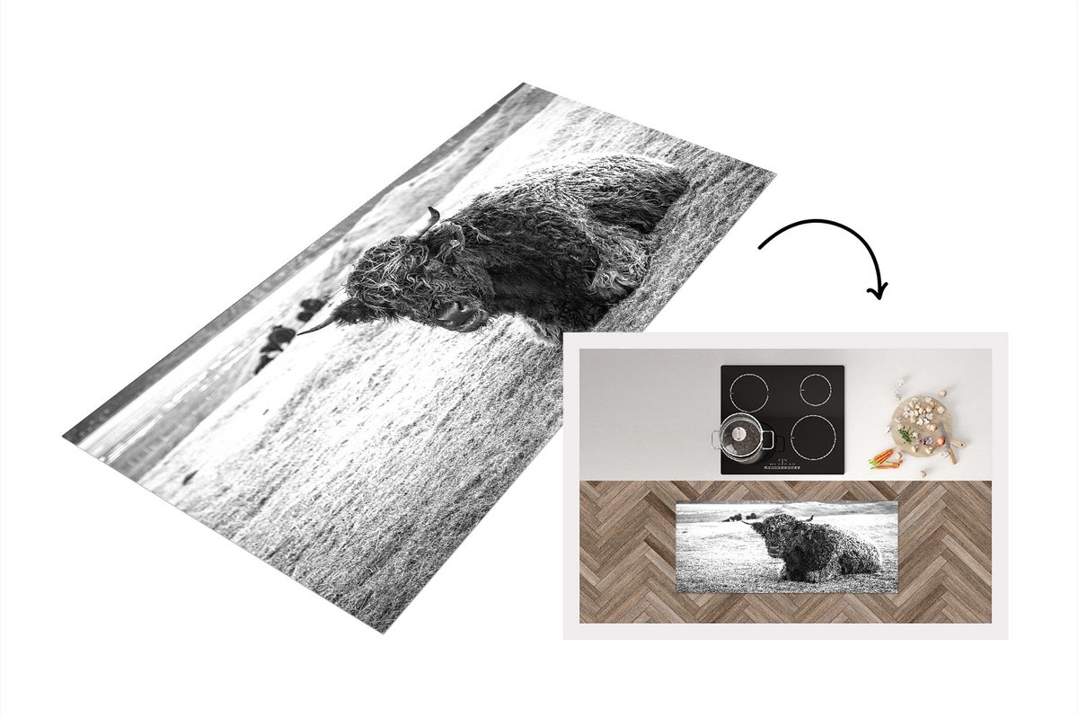 KitchenYeah Keukenloper - Loper keuken - Schotse Hooglander - Berg - Dieren - 120x50 cm - Keukenloper vinyl Multicolor
