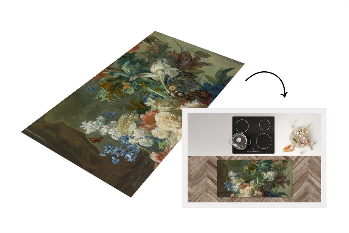 KitchenYeah Keukenloper - Loper keuken - Stilleven met bloemen - Schilderij van Jan van Huysum - 120x60 cm - Keukenloper vinyl Multicolor