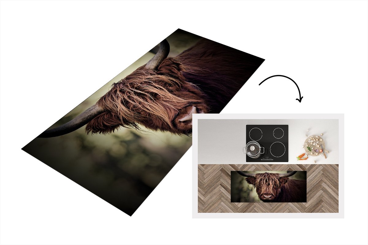 KitchenYeah Keukenloper - Loper keuken - Schotse hooglander - Licht - Portret - 120x50 cm - Keukenloper vinyl Multicolor